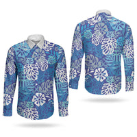 Blue Aloha Hawaiian Couples Matching Summer Maxi Dress and Long Sleeve Button Shirt Monstera Hibiscus Tropical Pattern LT19 - Polynesian Pride