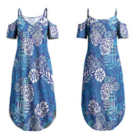Blue Aloha Hawaiian Couples Matching Summer Maxi Dress and Long Sleeve Button Shirt Monstera Hibiscus Tropical Pattern LT19 - Polynesian Pride