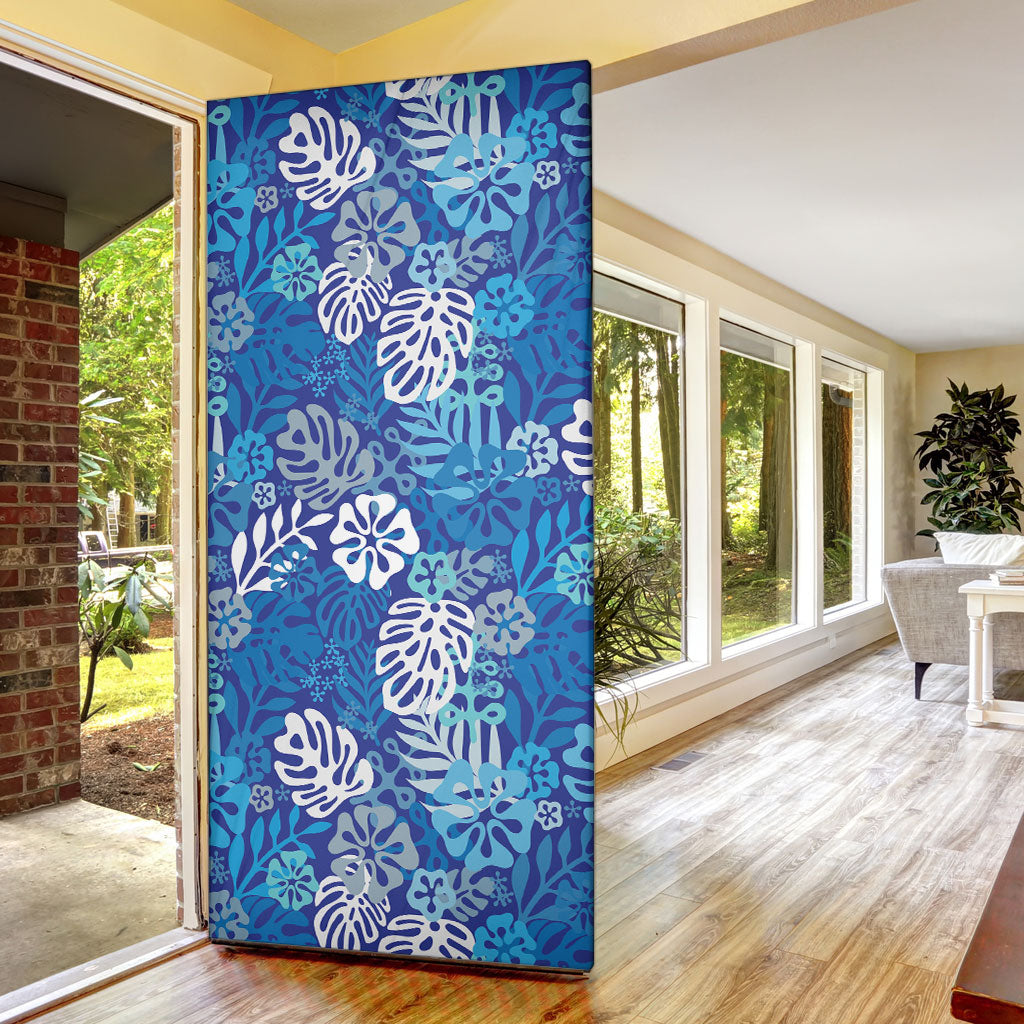Blue Aloha Hawaiian Door Cover Monstera Hibiscus Tropical Pattern LT19 - Polynesian Pride