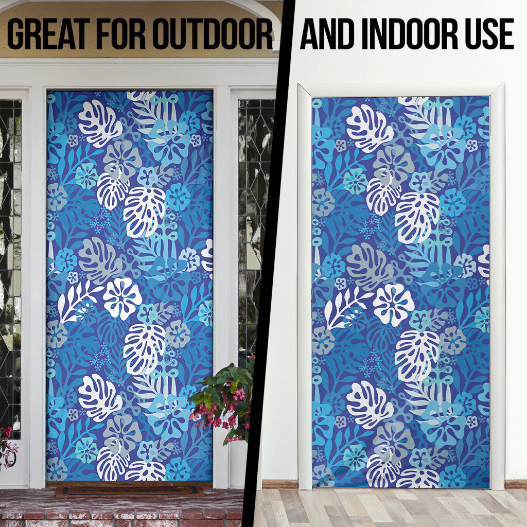 Blue Aloha Hawaiian Door Cover Monstera Hibiscus Tropical Pattern LT19 - Polynesian Pride