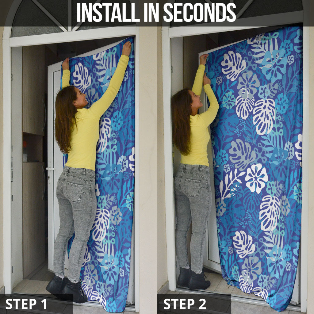 Blue Aloha Hawaiian Door Cover Monstera Hibiscus Tropical Pattern LT19 - Polynesian Pride
