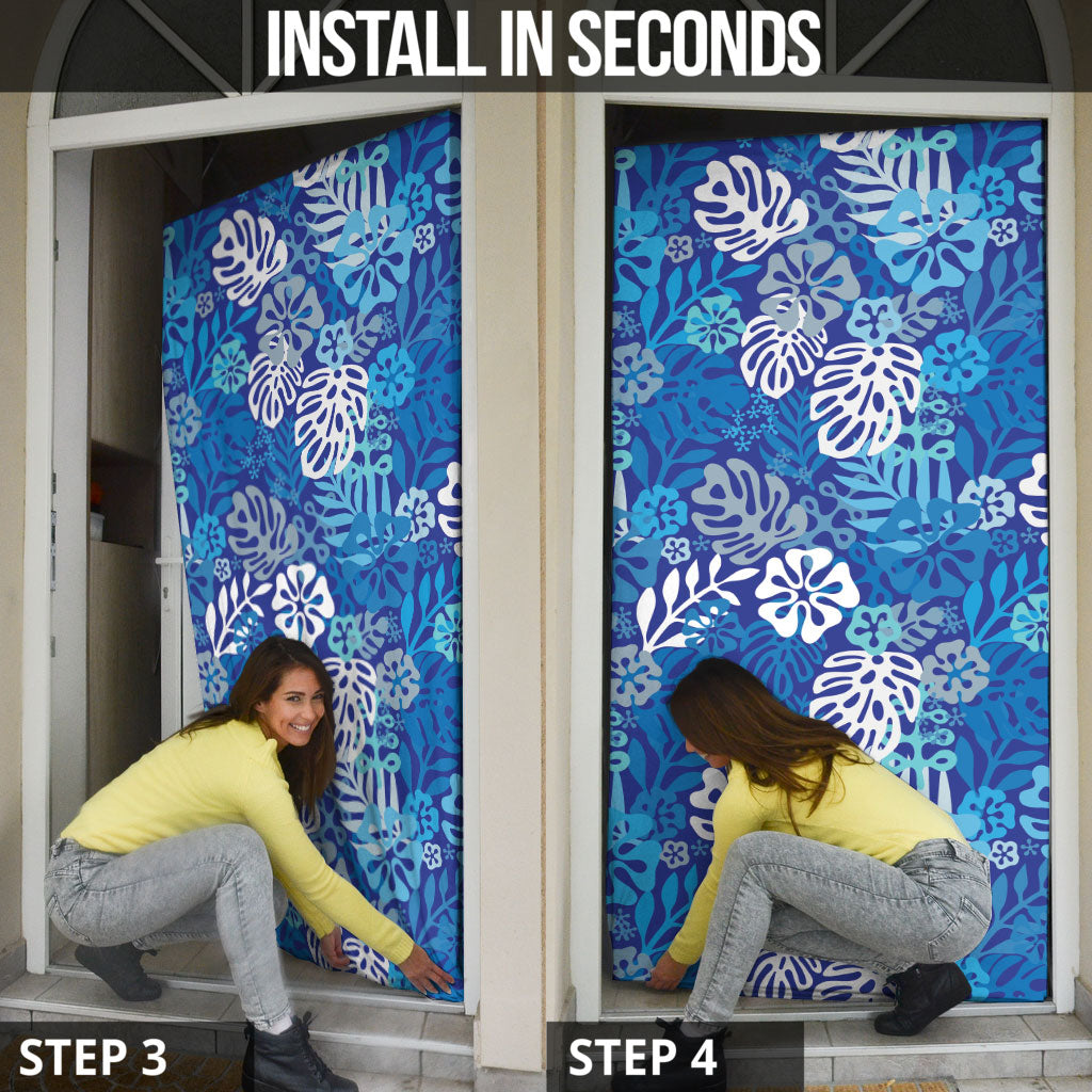 Blue Aloha Hawaiian Door Cover Monstera Hibiscus Tropical Pattern LT19 - Polynesian Pride