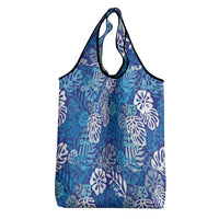 Blue Aloha Hawaiian Grocery Bag Monstera Hibiscus Tropical Pattern LT19 - Polynesian Pride