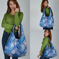 Blue Aloha Hawaiian Grocery Bag Monstera Hibiscus Tropical Pattern LT19 - Polynesian Pride