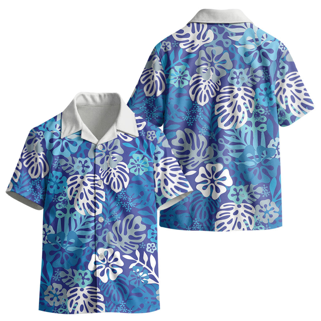 Blue Aloha Hawaiian Kid Hawaiian Shirt Monstera Hibiscus Tropical Pattern LT19 - Polynesian Pride