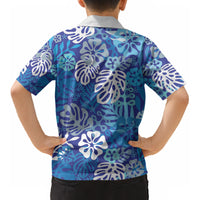 Blue Aloha Hawaiian Kid Hawaiian Shirt Monstera Hibiscus Tropical Pattern LT19 - Polynesian Pride