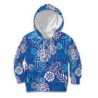 Blue Aloha Hawaiian Kid Hoodie Monstera Hibiscus Tropical Pattern LT19 Hoodie Blue - Polynesian Pride