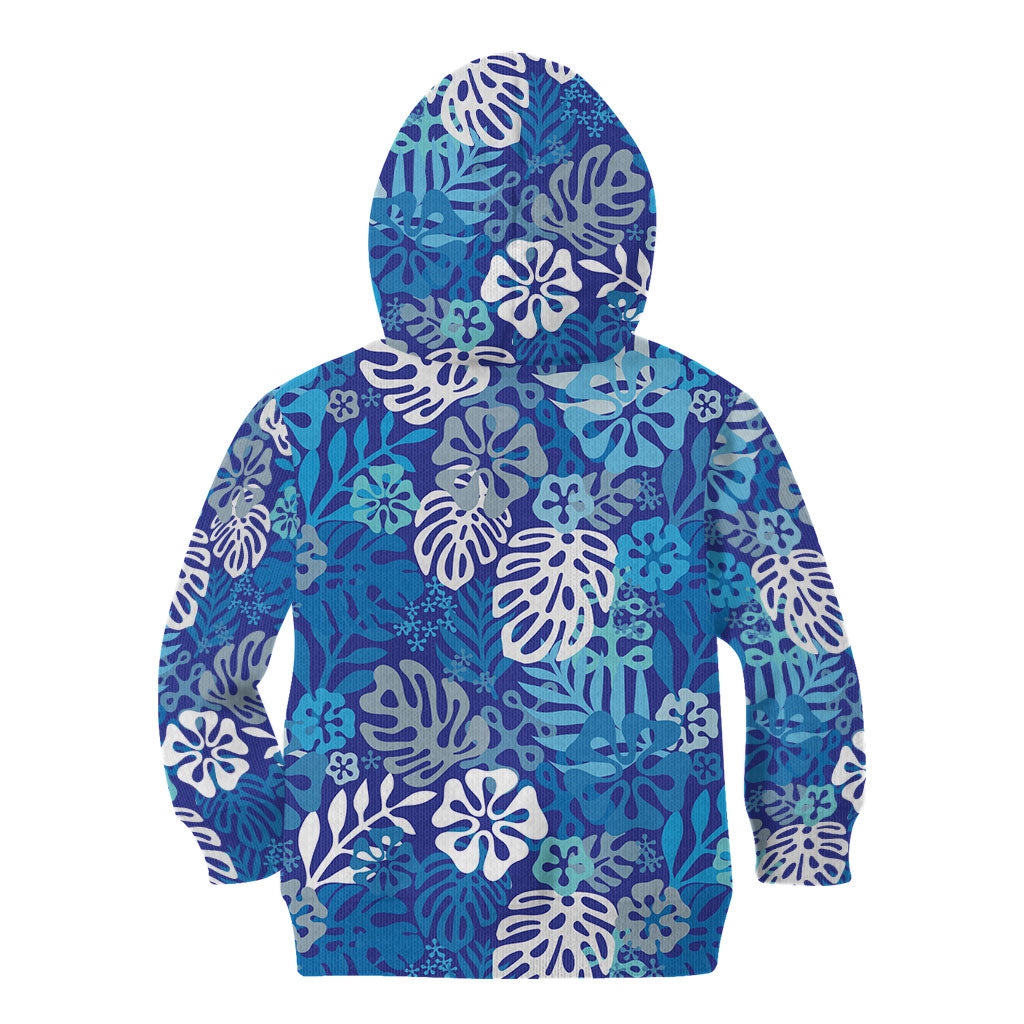 Blue Aloha Hawaiian Kid Hoodie Monstera Hibiscus Tropical Pattern LT19 - Polynesian Pride