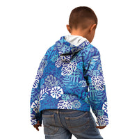 Blue Aloha Hawaiian Kid Hoodie Monstera Hibiscus Tropical Pattern LT19 - Polynesian Pride