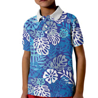 Blue Aloha Hawaiian Kid Polo Shirt Monstera Hibiscus Tropical Pattern LT19 Kid Blue - Polynesian Pride