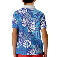 Blue Aloha Hawaiian Kid Polo Shirt Monstera Hibiscus Tropical Pattern LT19 - Polynesian Pride