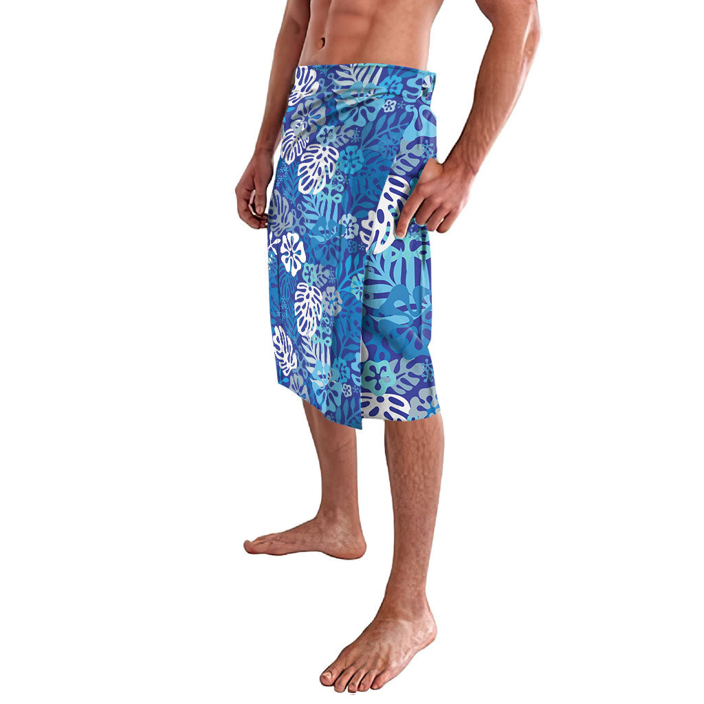 Blue Aloha Hawaiian Lavalava Monstera Hibiscus Tropical Pattern LT19 - Polynesian Pride