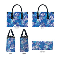 Blue Aloha Hawaiian Leather Bag Monstera Hibiscus Tropical Pattern LT19 - Polynesian Pride