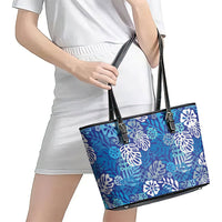 Blue Aloha Hawaiian Leather Tote Bag Monstera Hibiscus Tropical Pattern LT19 - Polynesian Pride