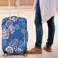 Blue Aloha Hawaiian Luggage Cover Monstera Hibiscus Tropical Pattern LT19 Blue - Polynesian Pride