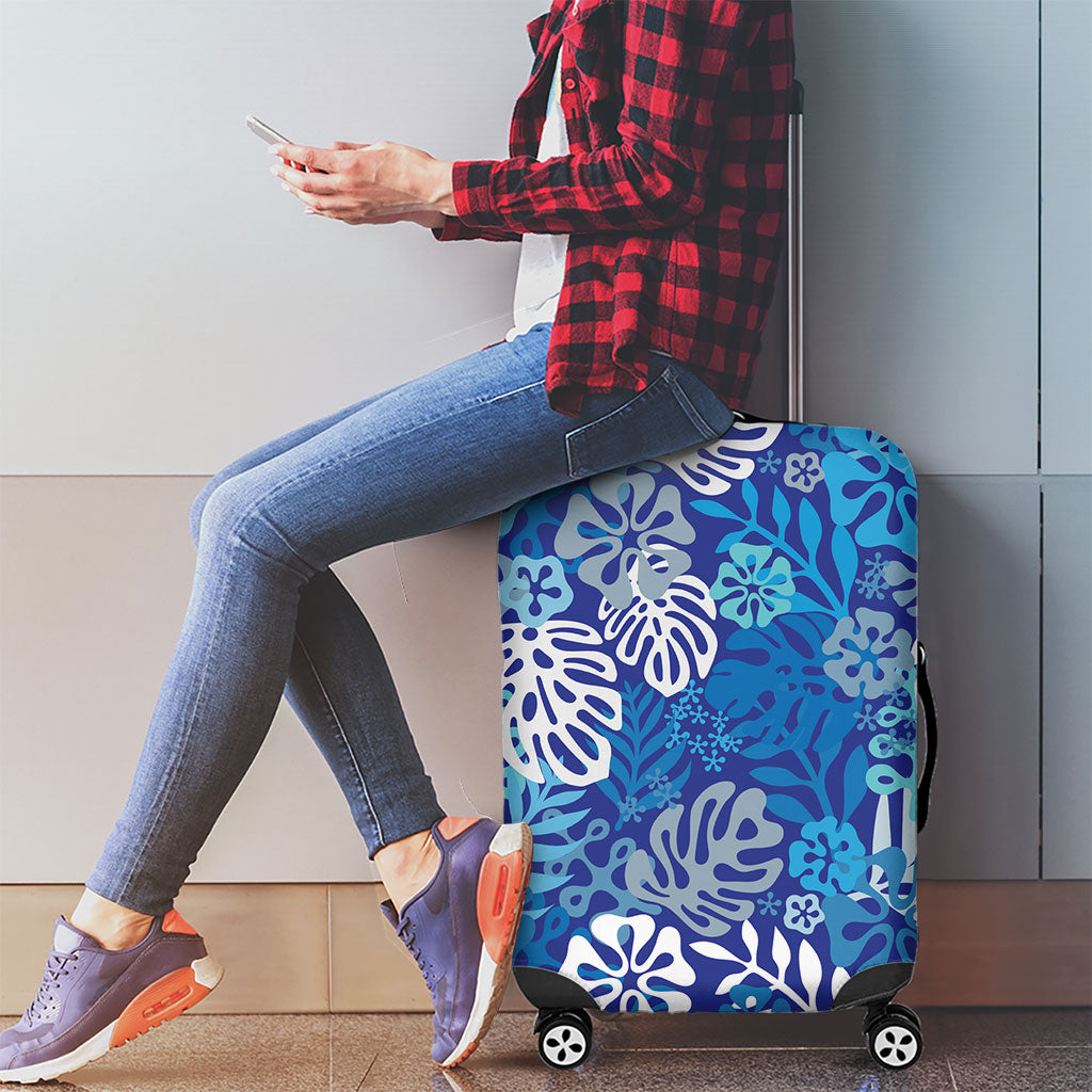 Blue Aloha Hawaiian Luggage Cover Monstera Hibiscus Tropical Pattern LT19 - Polynesian Pride