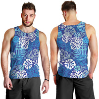 Blue Aloha Hawaiian Men Tank Top Monstera Hibiscus Tropical Pattern LT19 - Polynesian Pride