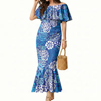 Blue Aloha Hawaiian Mermaid Dress Monstera Hibiscus Tropical Pattern LT19 Women Blue - Polynesian Pride