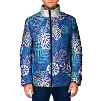 Blue Aloha Hawaiian Padded Jacket Monstera Hibiscus Tropical Pattern LT19 Men Blue - Polynesian Pride