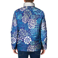 Blue Aloha Hawaiian Padded Jacket Monstera Hibiscus Tropical Pattern LT19 - Polynesian Pride