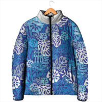 Blue Aloha Hawaiian Padded Jacket Monstera Hibiscus Tropical Pattern LT19 - Polynesian Pride