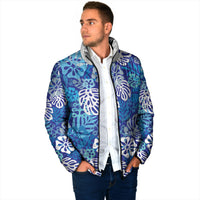 Blue Aloha Hawaiian Padded Jacket Monstera Hibiscus Tropical Pattern LT19 - Polynesian Pride