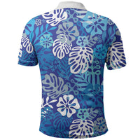 Blue Aloha Hawaiian Polo Shirt Monstera Hibiscus Tropical Pattern LT19 - Polynesian Pride