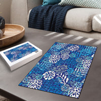 Blue Aloha Hawaiian Puzzle Monstera Hibiscus Tropical Pattern LT19 - Polynesian Pride