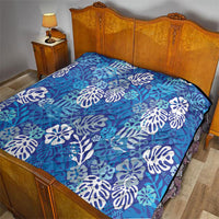 Blue Aloha Hawaiian Quilt Monstera Hibiscus Tropical Pattern LT19 - Polynesian Pride