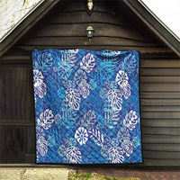Blue Aloha Hawaiian Quilt Monstera Hibiscus Tropical Pattern LT19 - Polynesian Pride
