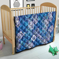 Blue Aloha Hawaiian Quilt Monstera Hibiscus Tropical Pattern LT19 - Polynesian Pride