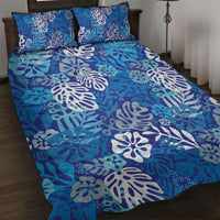 Blue Aloha Hawaiian Quilt Bed Set Monstera Hibiscus Tropical Pattern LT19 Blue - Polynesian Pride