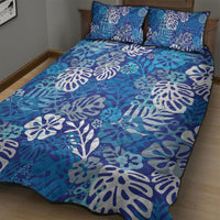 Blue Aloha Hawaiian Quilt Bed Set Monstera Hibiscus Tropical Pattern LT19 - Polynesian Pride