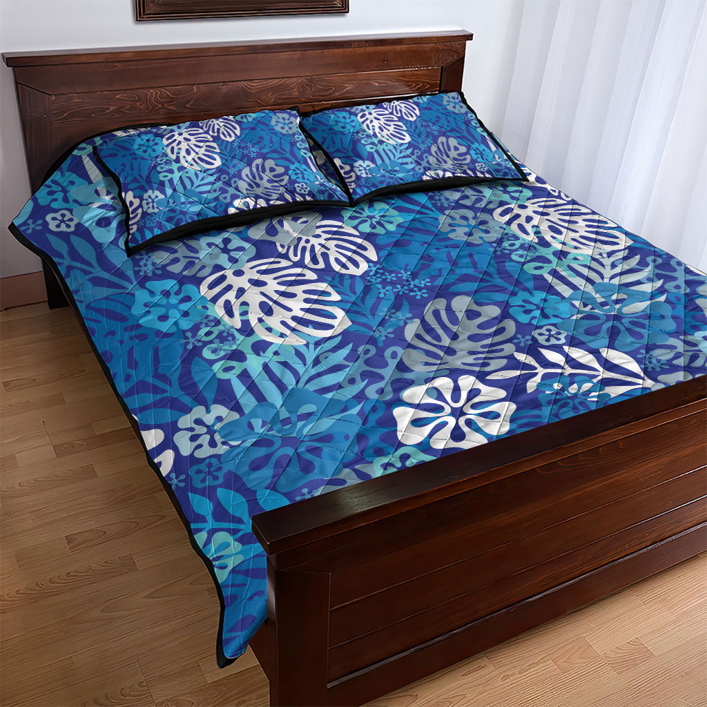 Blue Aloha Hawaiian Quilt Bed Set Monstera Hibiscus Tropical Pattern LT19 - Polynesian Pride