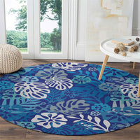 Blue Aloha Hawaiian Round Carpet Monstera Hibiscus Tropical Pattern LT19 - Polynesian Pride