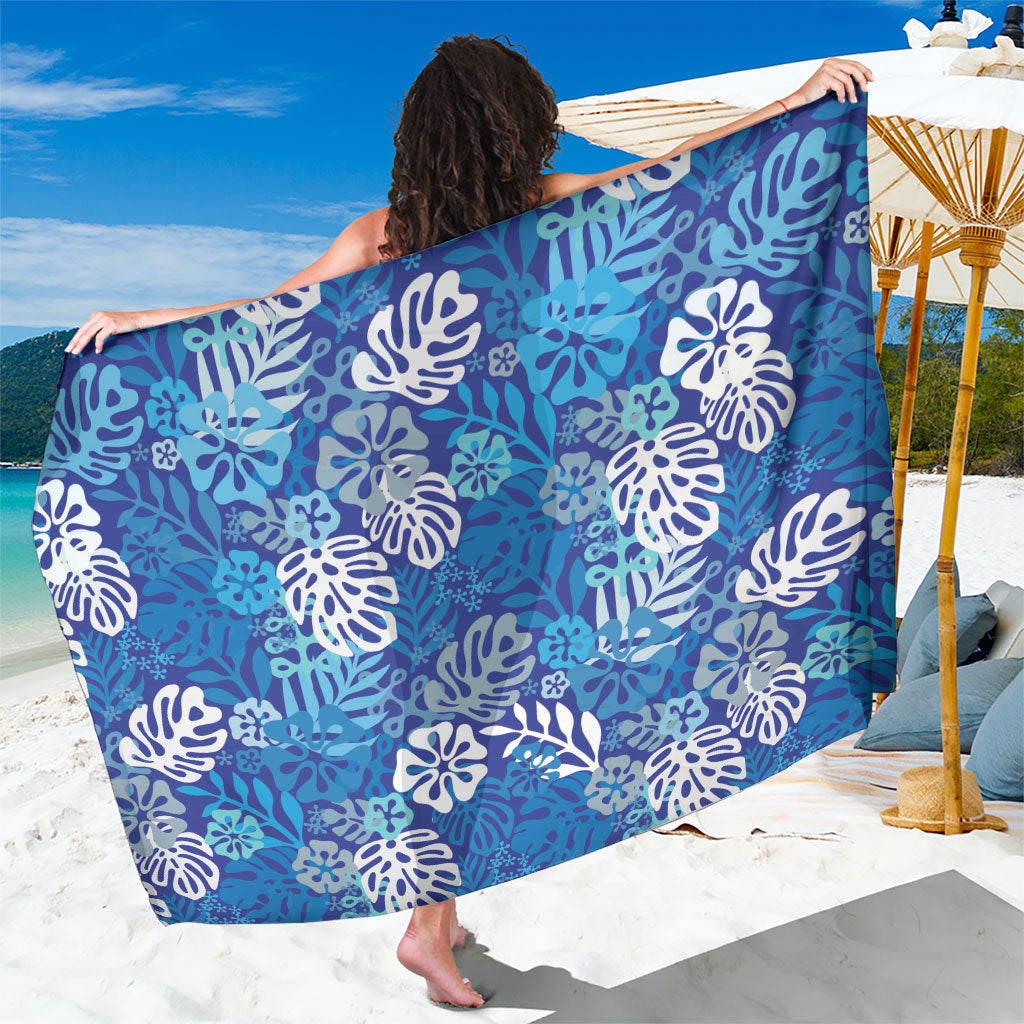 Blue Aloha Hawaiian Sarong Monstera Hibiscus Tropical Pattern LT19 One Size 44 x 66 inches Blue - Polynesian Pride