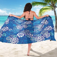 Blue Aloha Hawaiian Sarong Monstera Hibiscus Tropical Pattern LT19 - Polynesian Pride