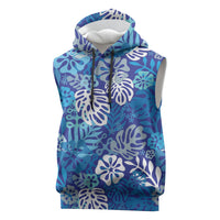 Blue Aloha Hawaiian Sleeveless Hoodie Monstera Hibiscus Tropical Pattern LT19 Blue - Polynesian Pride
