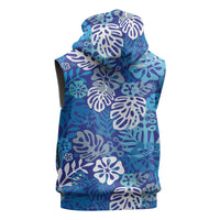 Blue Aloha Hawaiian Sleeveless Hoodie Monstera Hibiscus Tropical Pattern LT19 - Polynesian Pride