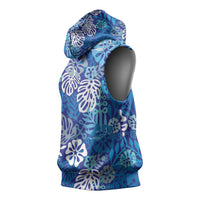 Blue Aloha Hawaiian Sleeveless Hoodie Monstera Hibiscus Tropical Pattern LT19 - Polynesian Pride