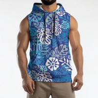 Blue Aloha Hawaiian Sleeveless Hoodie Monstera Hibiscus Tropical Pattern LT19 - Polynesian Pride