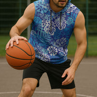 Blue Aloha Hawaiian Sleeveless Hoodie Monstera Hibiscus Tropical Pattern LT19 - Polynesian Pride