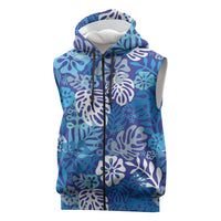 Blue Aloha Hawaiian Sleeveless Zip Hoodie Monstera Hibiscus Tropical Pattern LT19 Blue - Polynesian Pride