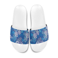 Blue Aloha Hawaiian Slide Sandals Monstera Hibiscus Tropical Pattern LT19 Blue - Polynesian Pride