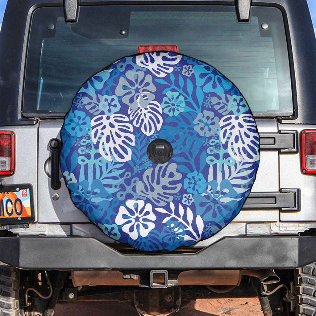 Blue Aloha Hawaiian Spare Tire Cover Monstera Hibiscus Tropical Pattern LT19 Blue - Polynesian Pride