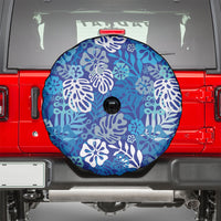 Blue Aloha Hawaiian Spare Tire Cover Monstera Hibiscus Tropical Pattern LT19 - Polynesian Pride