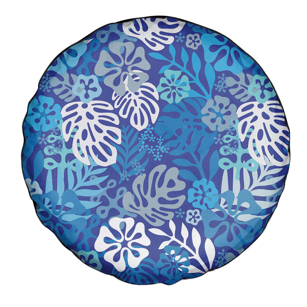 Blue Aloha Hawaiian Spare Tire Cover Monstera Hibiscus Tropical Pattern LT19 - Polynesian Pride