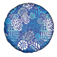 Blue Aloha Hawaiian Spare Tire Cover Monstera Hibiscus Tropical Pattern LT19 - Polynesian Pride