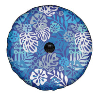 Blue Aloha Hawaiian Spare Tire Cover Monstera Hibiscus Tropical Pattern LT19 - Polynesian Pride