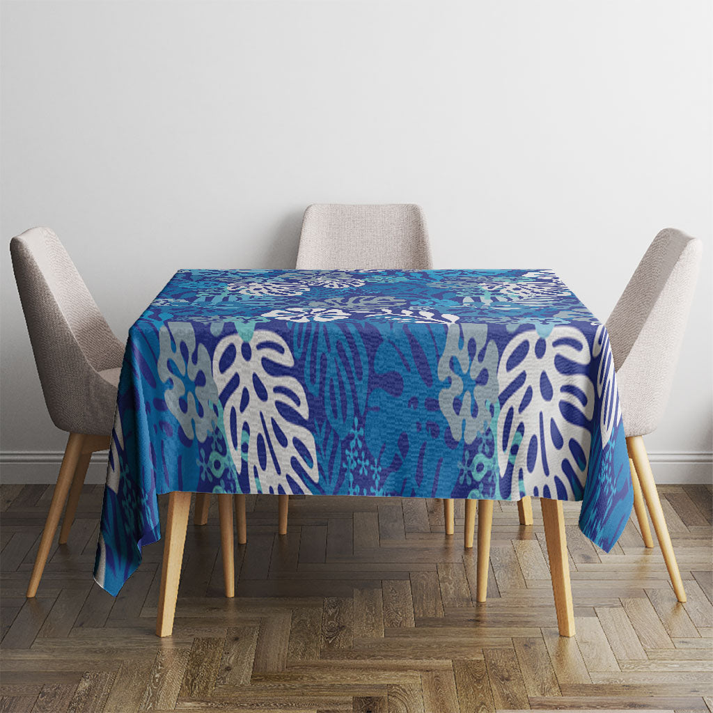 Blue Aloha Hawaiian Tablecloth Monstera Hibiscus Tropical Pattern LT19 - Polynesian Pride
